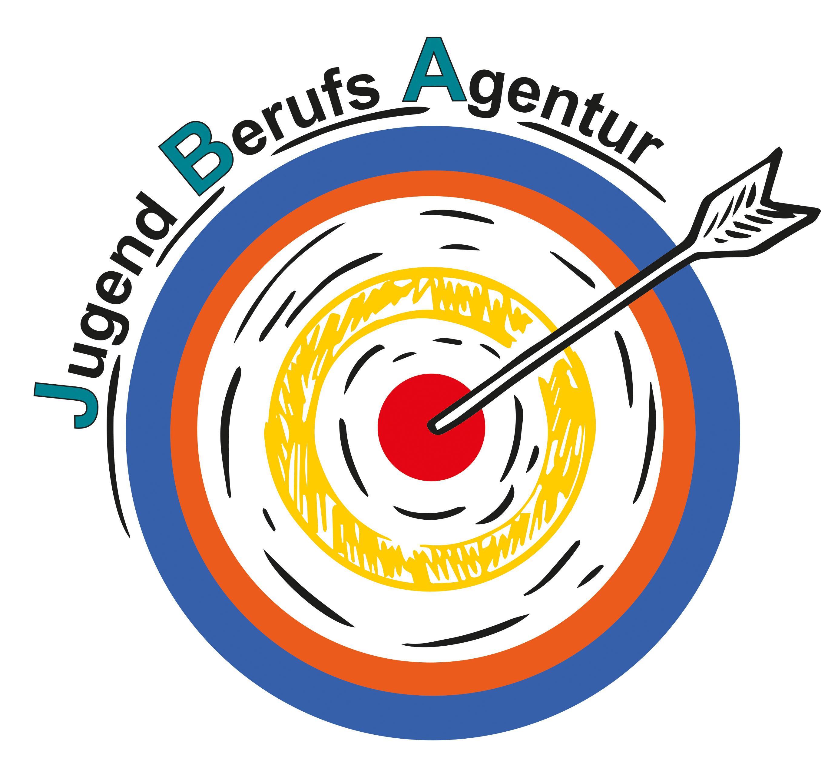 LogoJugendBerufsAgentur Ein Logo der Jugend Berufs Agentur welches eine bunte Zielscheibe mit einem Pfeil in der roten Mitte zeigt